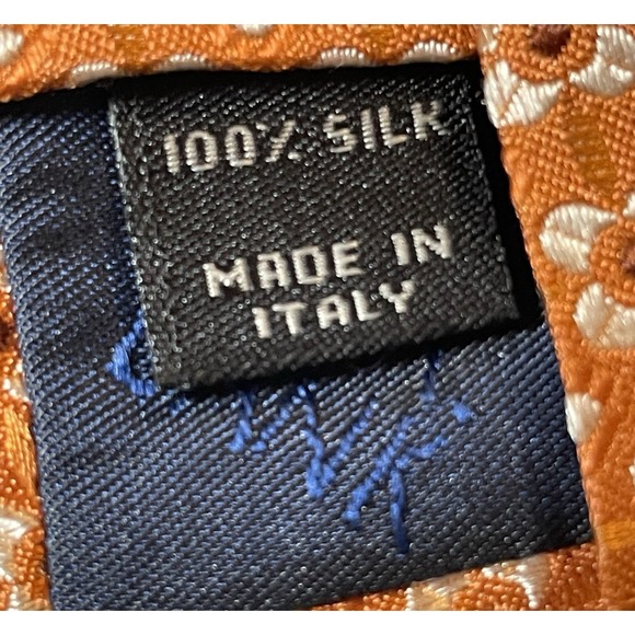 Jos. A. Bank 100% Silk Floral Tie Mens Orange Beige Classic Made In Italy 4x58" - Picture 5 of 7